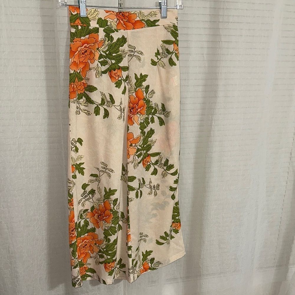 PLT 2 Ivory Orange Green Floral Wide Leg Pants